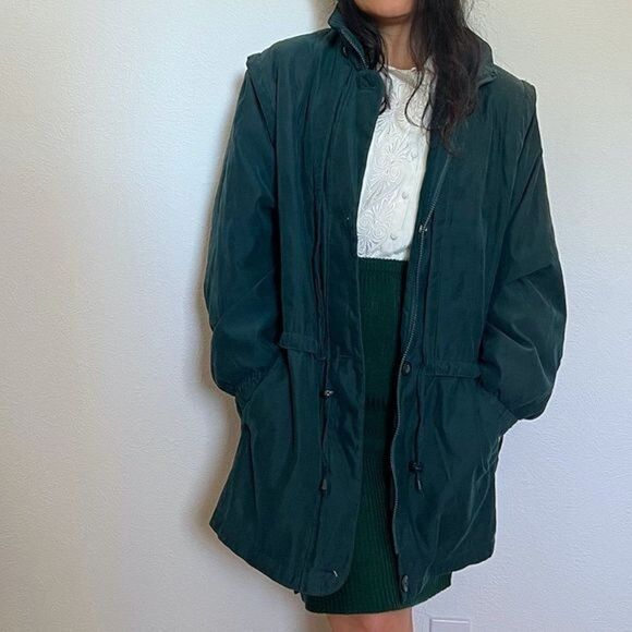 vtg retro 90s London Fog Parka Jacket green chore coat Anorak Large‎ drawstring - Picture 8 of 14